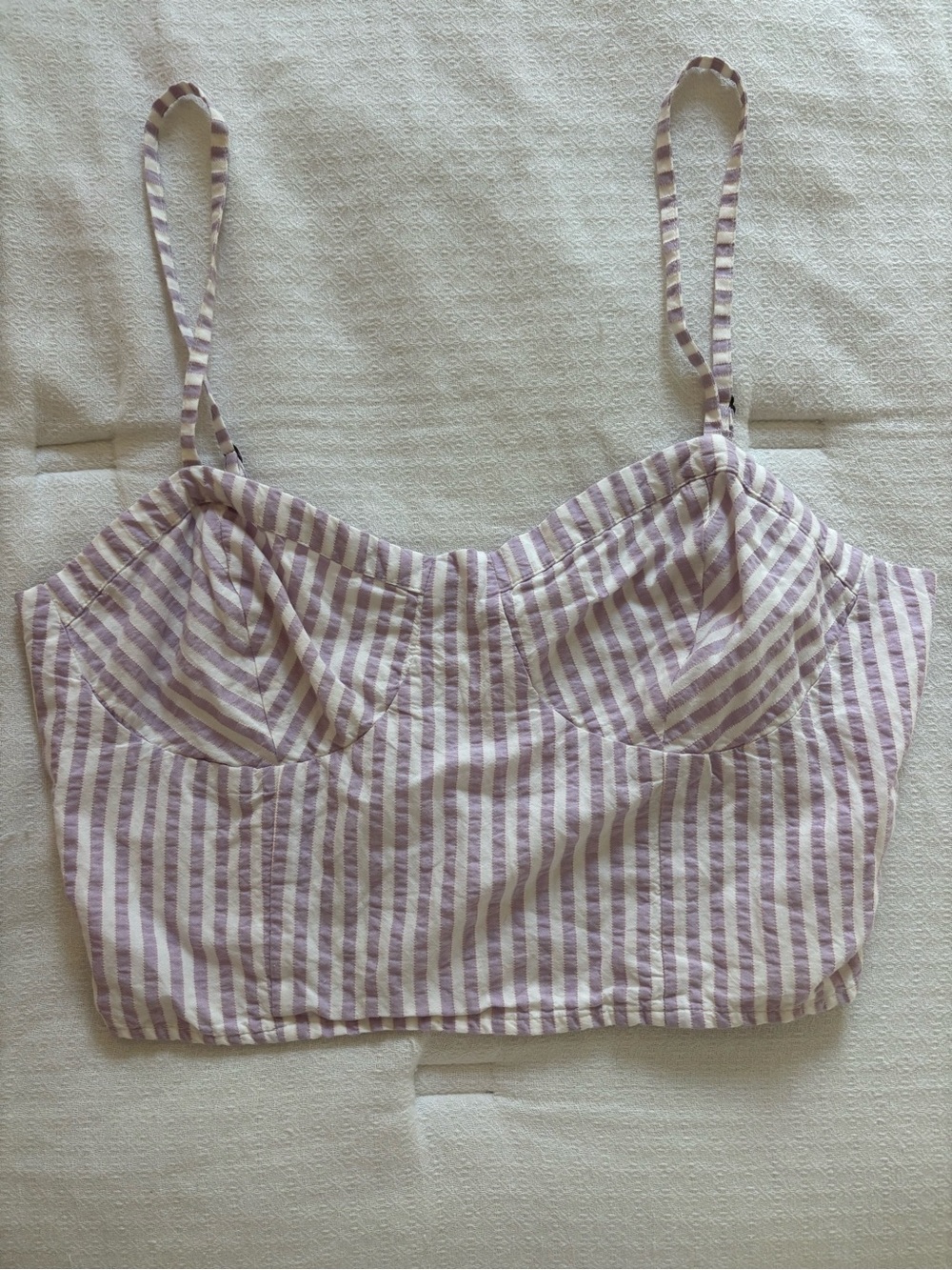 Anthropologie Lavender and White Striped Smocked Bustier Top